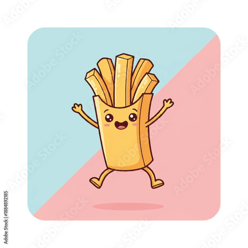 Cartoon French Fries Character Dancing Freely.