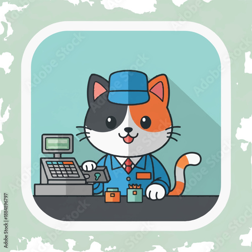 Cartoon Cat Wearing Uniform and Hat.