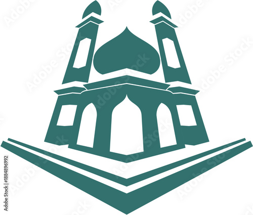 Stylized Mosque Illustration with Symmetrical Minarets and Dome