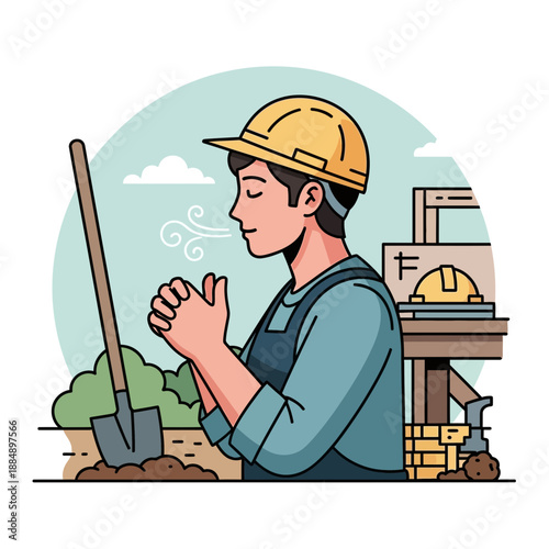 Construction worker warming hands, taking a break outdoors