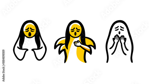 Sorrowful Hooded Ghost Character Set with Crying and Sad Face Expressions