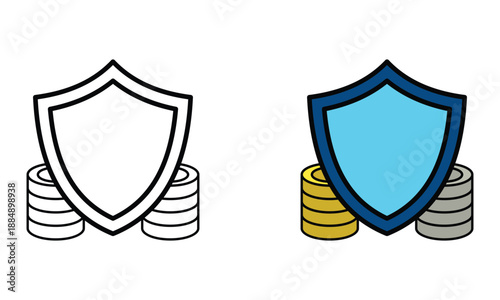 Shield and Coins Icon Representing Fintech Security and Financial Protection Concepts