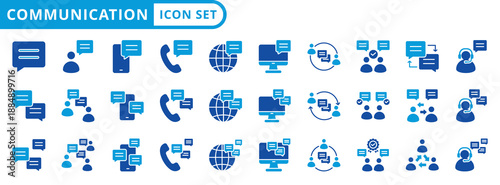 communication icon pack flat style illustration collection for network technology and internet