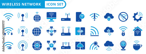 wireless network icon pack flat style illustration collection for internet and network technology
