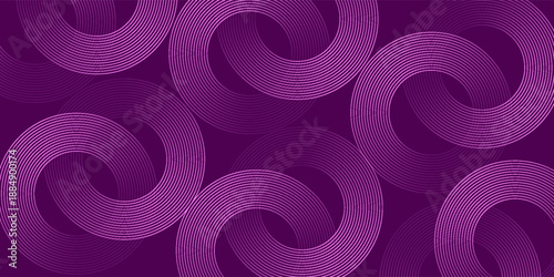 Abstract glowing circle lines on a dark purple background. Geometric line art design. Modern shiny purple lines. Futuristic technology concept. 
