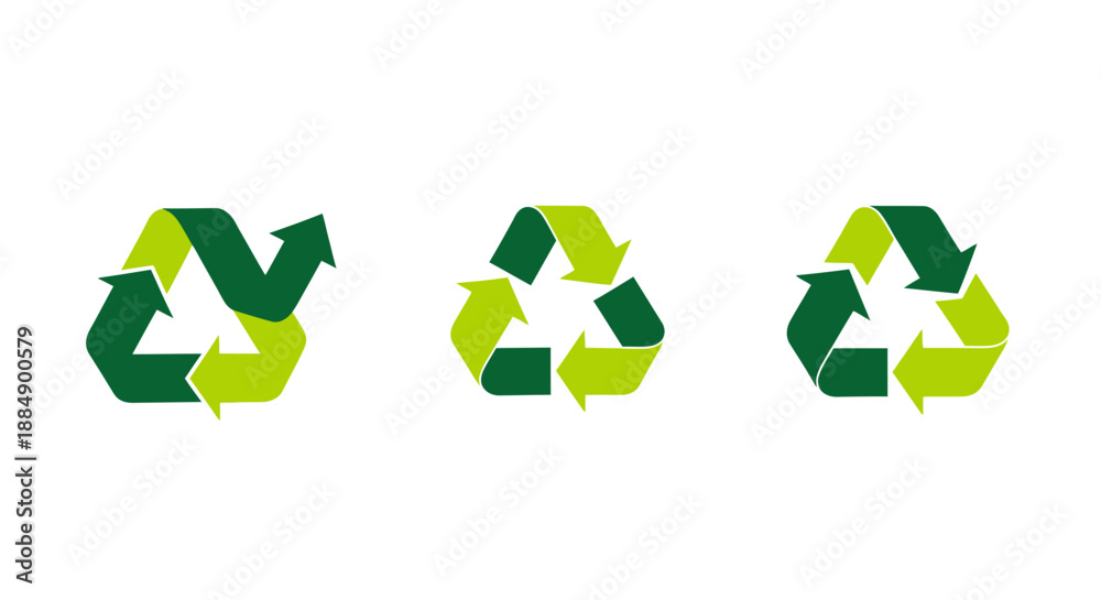 Obraz premium Set of three green recycling symbols representing environmental sustainability and waste management.