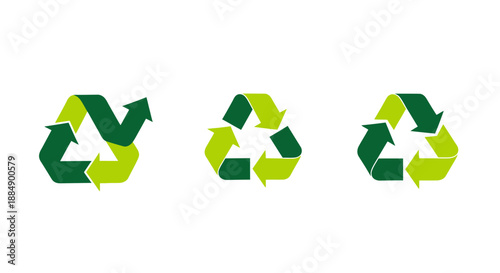 Set of three green recycling symbols representing environmental sustainability and waste management.