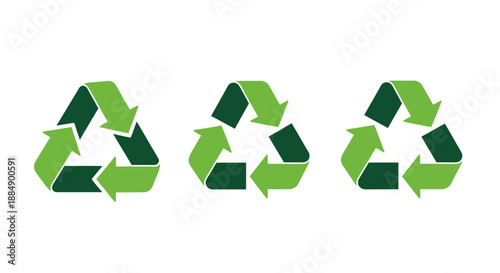 Set of three green recycling symbols representing environmental sustainability and waste reduction.