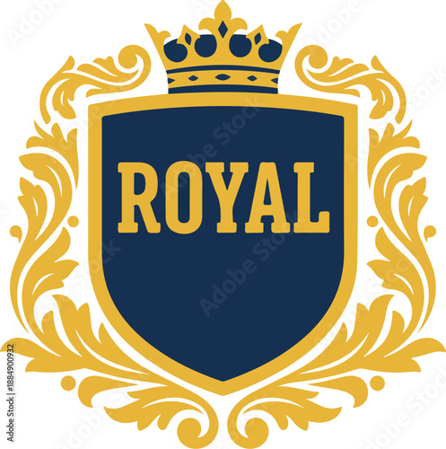 Royal Crest Emblem with Crown and Flourishes