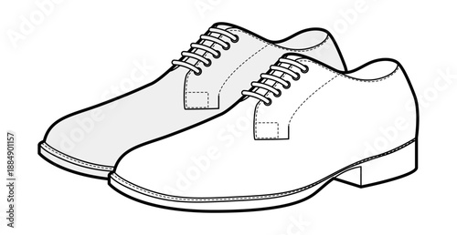 Blucher mens lace shoes sketch pair. Open lacing leather footwear versatile smart casual office style. Technical illustration CAD mockup sketch vector women unisex outline isolated.