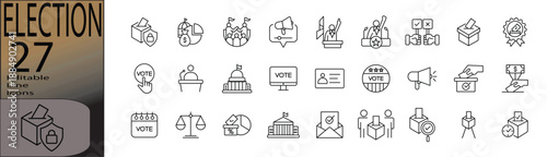 Election ine editable icon set. Editable stroke. Vector illustration.