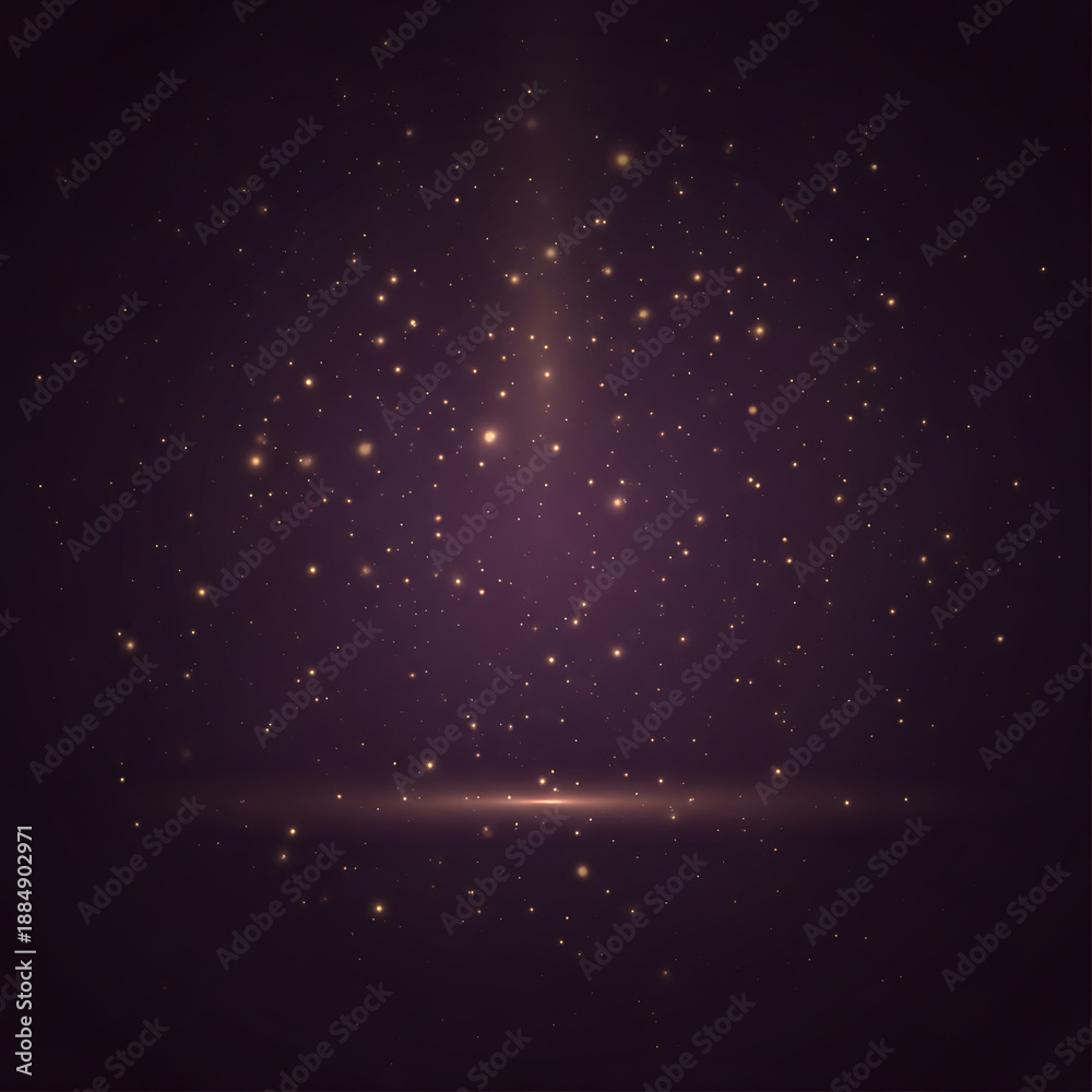 Obraz premium Golden Particle Glitter and Soft Light on a Dark Purple Background