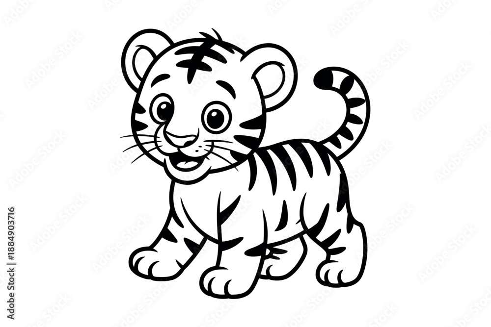 Fototapeta premium A cute cartoon tiger cub with big eyes and a happy expression