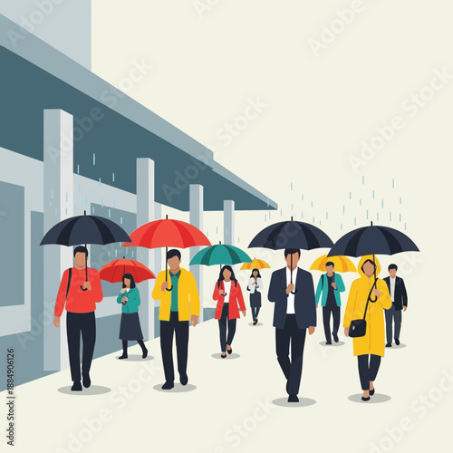 People walking with umbrellas in the rain
