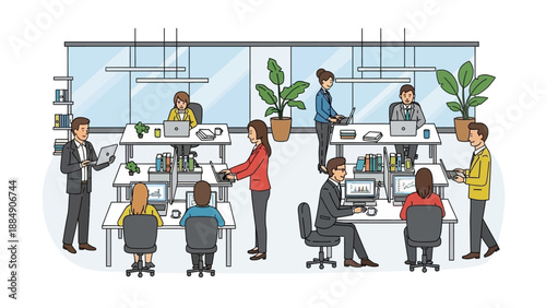 Diverse Professionals Working in Modern Office Space.
