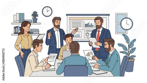 Business Colleagues Discussing Project in Meeting Room.