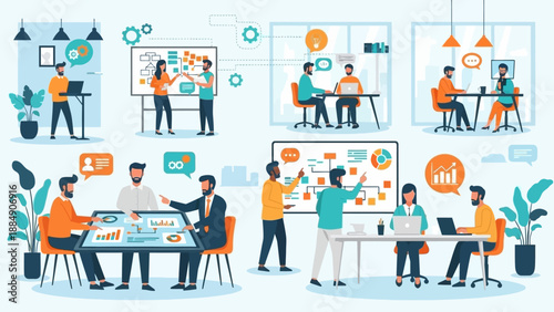 People Working Together in Modern Office.