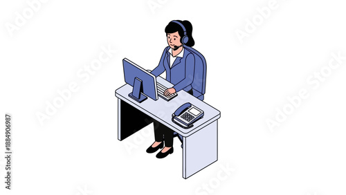 Woman Working on Computer at Desk.