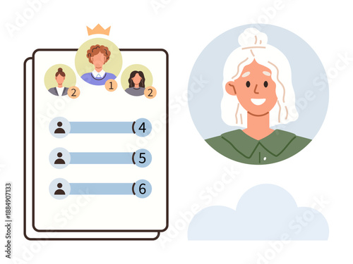 Team building, gamification, online competition, ranking system, productivity, collaborative platforms. Leaderboard with user avatars and ranking numbers . Team building, gamification