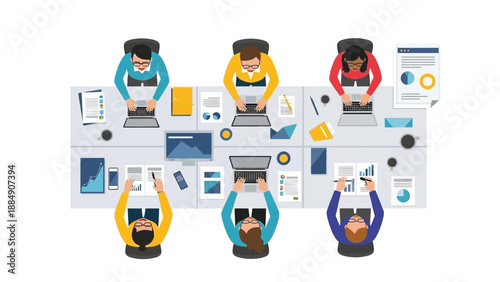 Cartoon People Working on Laptops and Computers.