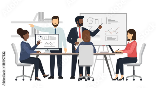 Business Team Meeting with Presentation Board.