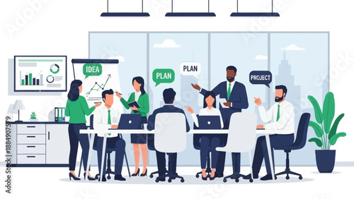 Business Professionals Discussing Plan in Modern Office.