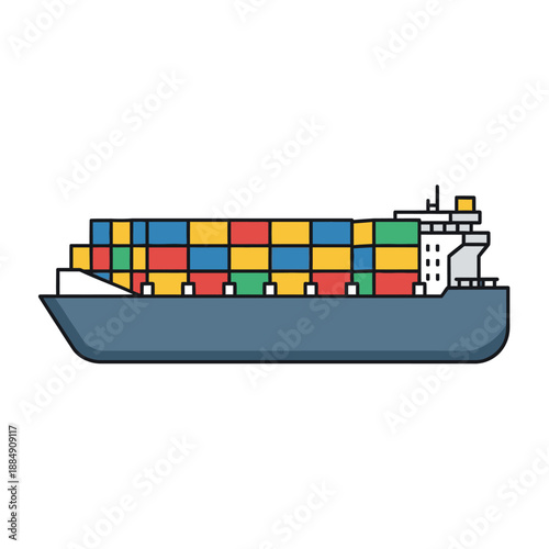 Large cargo ship carrying colorful containers across the ocean for global trade and logistics.
