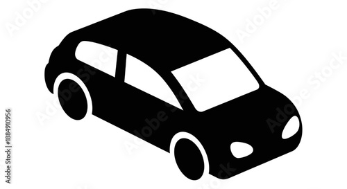 Black and white isometric car icon for transportation and automotive themes.