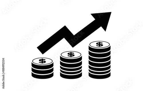 A rising graph superimposed on stacks of coins, symbolizing financial growth.