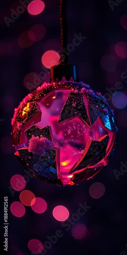 Glittering shards of a fractured, snow-kissed bauble, suspended in velvet darkness, hinting at forgotten joy,  dramatic,  shadow