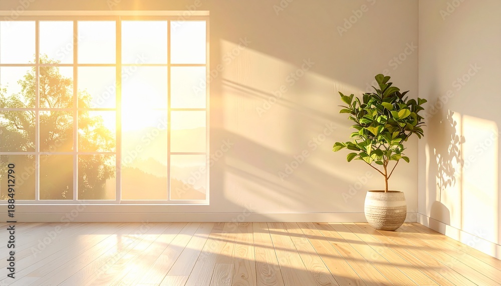 Fototapeta premium morning window light, clean minimal, copy space right, 