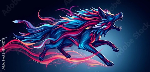 Abstract wolf form, dynamic motion, flowing lines, energetic, artistic representation,  artistic,  flowing