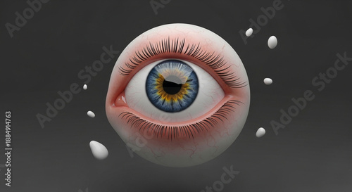 Surrealistic 3D rendering of a human eye with tears on a dark background.