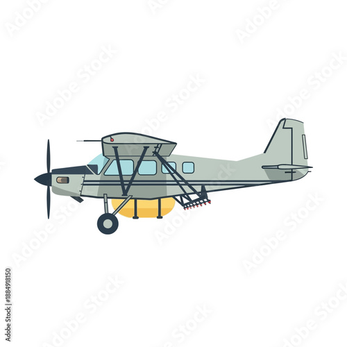 Gray Agricultural Airplane with Propeller and Spray Boom