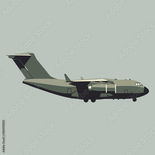 Military cargo airplane isolated on grey background
