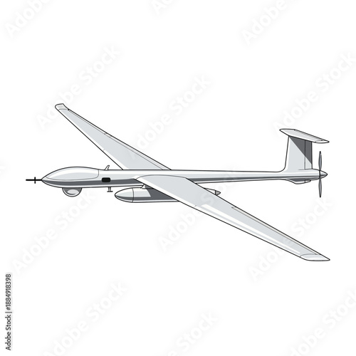 Unmanned aerial vehicle, drone, surveillance aircraft, white background