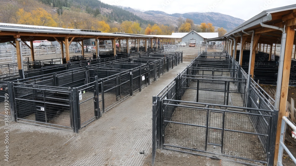 Obraz premium Protective Fencing Installation for Animal Safety in Enclosed Areas and Corrals