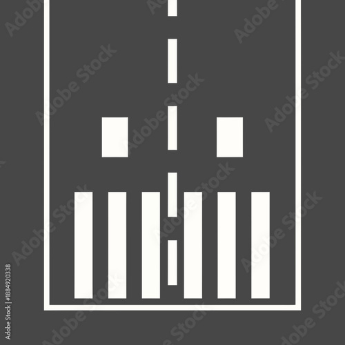 Airport runway markings, top view, asphalt, white lines, navigation symbols