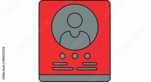 Red identification badge with user profile icon and text lines.