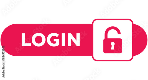 Red login button with unlocked padlock icon symbolizing access.