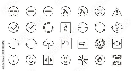 Set of various user interface icons representing actions and symbols.