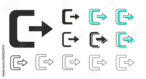 Set of logout and exit icons in various styles and colors.