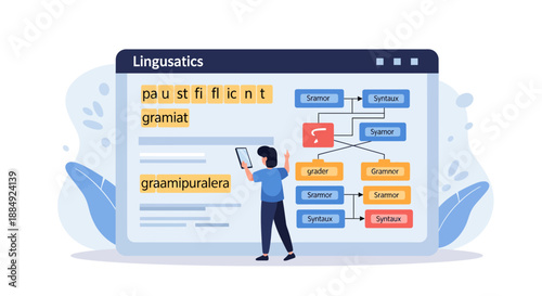 Linguistics and grammar learning process with digital interface.