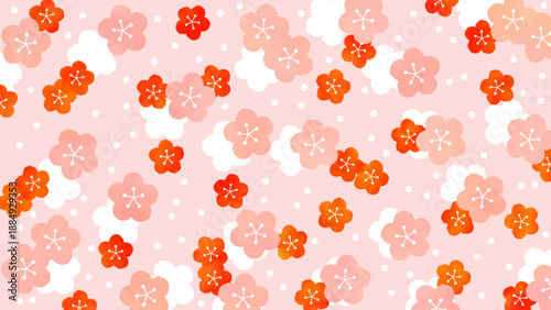 梅の花と水玉のかわいい背景素材