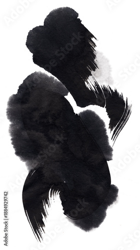 Hand Painted Black Ink Brush Stroke Abstract Texture on White