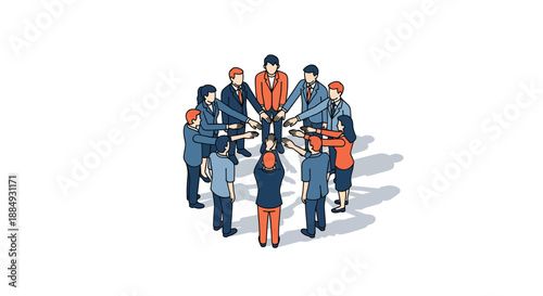 Group of people standing in a circle holding hands teamwork concept.