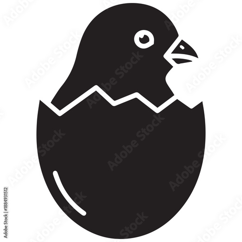 Baby Chick Hatching from Egg, Black Silhouette Vector
