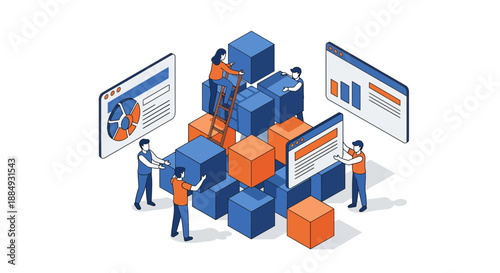 Teamwork and data analysis People working with data and graphs.