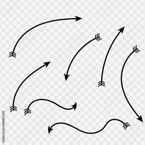 Curved outline arrows, navigation pointers, fluid direction indicators, black graphic elements, dynamic movement collection