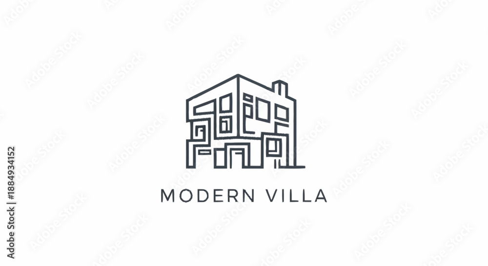 Fototapeta premium Modern Villa Line Art Logo Design Template.